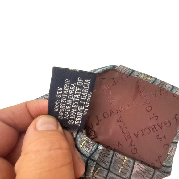 Jerry Garcia Silk Tie Blue Grey Abstract Pattern Necktie Mens Business Office - Picture 9 of 9